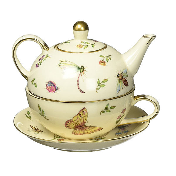 Botanical Porcelain Duo - Juego de tetera, taza de té y platillo