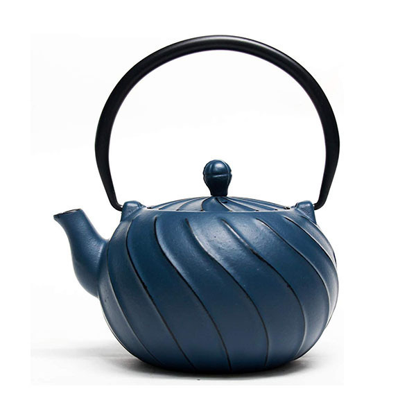 Tetera de hierro fundido japonés con infusor de té de acero inoxidable, duradera tetera de hierro fundido, diseño retro con interior esmaltado, Casual, Azul marino, 30 oz / 900 ml