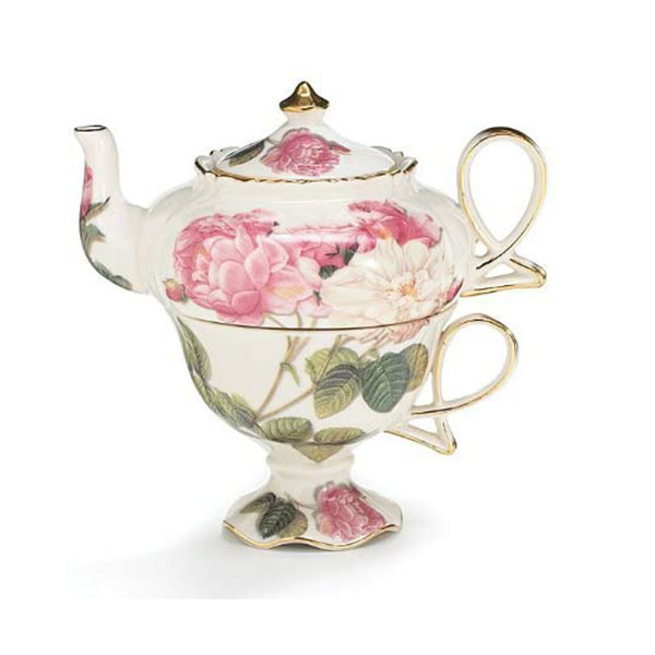 Elegante rosa romántico Victoriano tetera de porcelana y taza en hermoso artículo de regalo