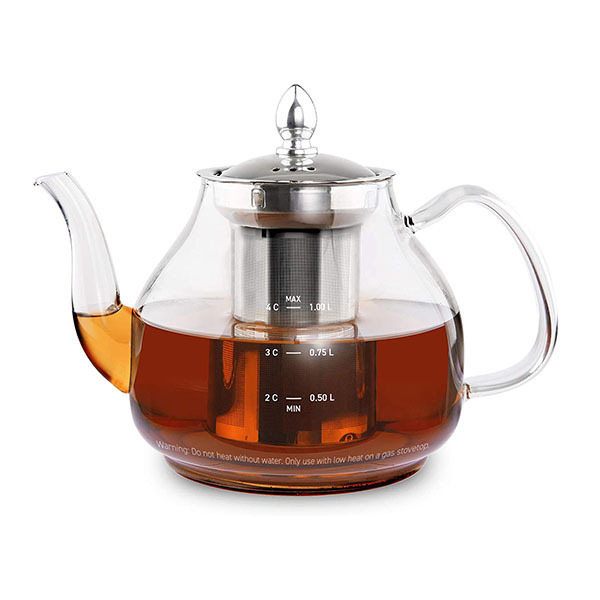 COSORI Glass Teapot with Removable Stainless Steel Infuser, BPA Free Durable Borosilicate Gooseneck kettle for Blooming and Loose Leaf Tea, 1000mL, Stovetop Safe