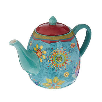 Certified International Tea Pot Ceramic Blue, Tunisian Sunset Collection, 4 onzas, fabricación artesanal