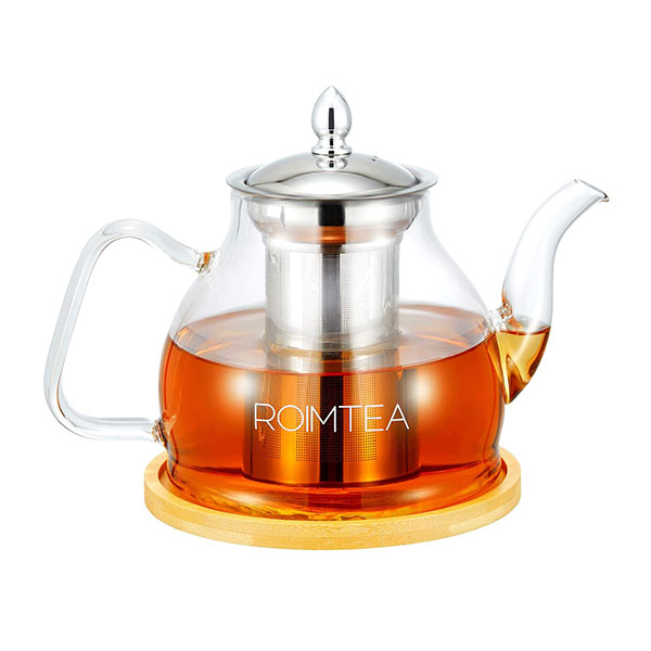 Tetera de vidrio con infusor extraíble de acero inoxidable para té floreciente y té de hojas sueltas, hervidor de té y posavasos con infusor, caja de regalo, 1000 ml/34 oz