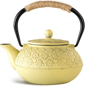 Tetera de hierro fundido, sotya Tetsubin japonesa de té (900 ml, amarillo)